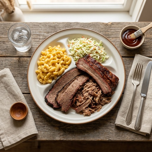 bbq platter with sides BBQ & Smokehouse, retouched after