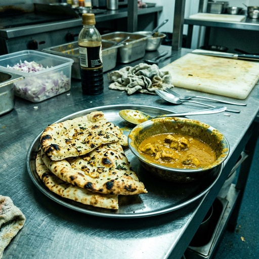 garlic naan with curry Indian, before