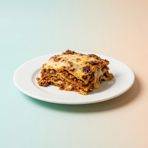 slice of layered lasagna Italian, retouched after