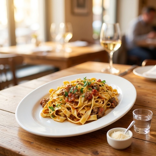 fresh tagliatelle with ragu Italian, retouched after