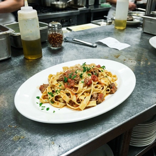 fresh tagliatelle with ragu Italian, before
