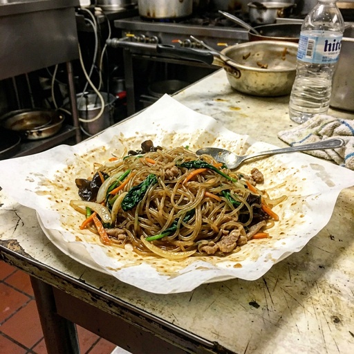 japchae glass noodles Korean BBQ, before