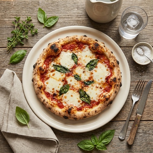 blistered margherita pizza Pizza, retouched after
